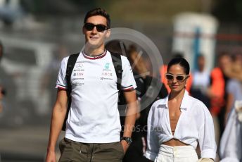 World © Octane Photographic Ltd. Formula 1 – Spanish Grand Prix - Circuit de Barcelona-Catalunya. Sunday 22nd May 2022 Paddock. Mercedes-AMG Petronas F1 Team F1 W13 - George Russell and girlfriend Carmen Montero Mundt.