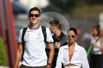 World © Octane Photographic Ltd. Formula 1 – Spanish Grand Prix - Circuit de Barcelona-Catalunya. Sunday 22nd May 2022 Paddock. Mercedes-AMG Petronas F1 Team F1 W13 - George Russell and girlfriend Carmen Montero Mundt.