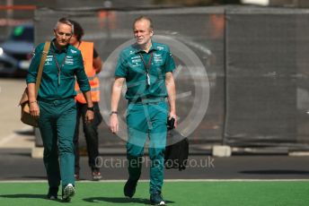 World © Octane Photographic Ltd. Formula 1 – Spanish Grand Prix - Circuit de Barcelona-Catalunya. Sunday 22nd May 2022 Paddock. Aston Martin Aramco Cognizant F1 Team Chief Technical Officer Andy Green and Group CEO of Aston Martin Performance Technologies Martin Whitmarsh