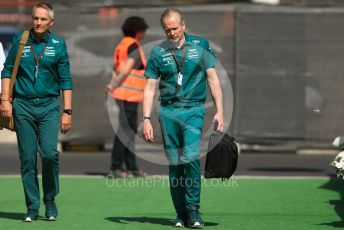 World © Octane Photographic Ltd. Formula 1 – Spanish Grand Prix - Circuit de Barcelona-Catalunya. Sunday 22nd May 2022 Paddock. Aston Martin Aramco Cognizant F1 Team Chief Technical Officer Andy Green and Group CEO of Aston Martin Performance Technologies Martin Whitmarsh