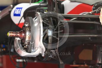 World © Octane Photographic Ltd. Formula 1 – Spanish Grand Prix - Circuit de Barcelona-Catalunya. Thursday 19th May 2022 Pitlane. Haas F1 Team VF-22 front brake