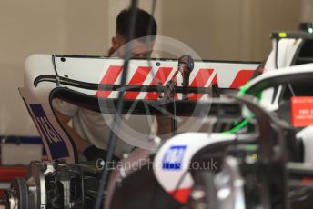 World © Octane Photographic Ltd. Formula 1 – Spanish Grand Prix - Circuit de Barcelona-Catalunya. Thursday 19th May 2022 Pitlane. Haas F1 Team VF-22 rear wing