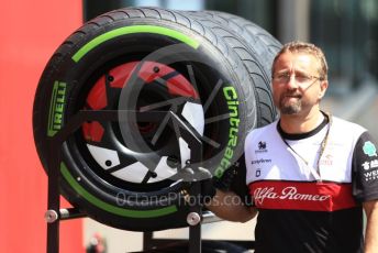 World © Octane Photographic Ltd. Formula 1 – Spanish Grand Prix - Circuit de Barcelona-Catalunya. Thursday 19th May 2022 Paddock. Alfa Romeo F1 Team Orlen C42 wheel and intermediate tyres