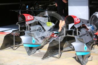 World © Octane Photographic Ltd. Formula 1 – Spanish Grand Prix - Circuit de Barcelona-Catalunya. Thursday 19th May 2022 Pitlane. Mercedes-AMG Petronas F1 Team F1 W13 body work of Lewis Hamilton and George Russell