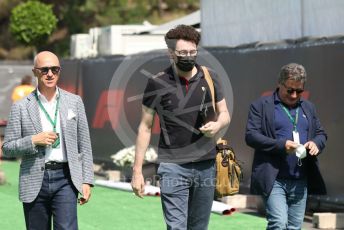 World © Octane Photographic Ltd. Formula 1 – Spanish Grand Prix - Circuit de Barcelona-Catalunya. Thursday 19th May 2022 Paddock. Mattia Binotto, Principal of the Scuderia Ferrari and Louis Carey Camilleri, former CEO of Ferrari and chairman of Philip Morris International