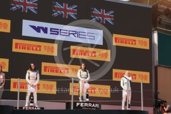 World © Octane Photographic Ltd. W Series – Spanish Grand Prix - Circuit de Barcelona-Catalunya. Saturday 21st May 2022 Race Podium. Tatuus F3 T-318. Jenner Racing – Jamie Chadwick, Racing X – Abbi Pulling and Click2Drive Bristol Street Motors W Series Team – Alice Powell.