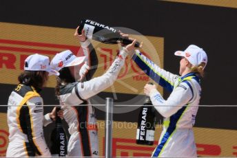 World © Octane Photographic Ltd. W Series – Spanish Grand Prix - Circuit de Barcelona-Catalunya. Saturday 21st May 2022 Race Podium. Tatuus F3 T-318. Jenner Racing – Jamie Chadwick, Racing X – Abbi Pulling and Click2Drive Bristol Street Motors W Series Team – Alice Powell.