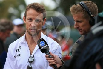 World © Octane Photographic Ltd. McLaren Honda – Jenson Button. Friday 18th March 2016, F1 Australian GP - Melbourne Walk, Melbourne, Albert Park, Australia. Digital Ref : 1527LB1D1719