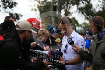 World © Octane Photographic Ltd. McLaren Honda – Jenson Button. Friday 18th March 2016, F1 Australian GP - Melbourne Walk, Melbourne, Albert Park, Australia. Digital Ref : 1527LB1D1722