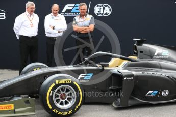 World © Octane Photographic Ltd. Formula 1 - Italian Grand Prix – FIA Formula 2 2018 Car Launch - Ross Brawn, Bruno Michel and Mario Isola. Monza, Italy. Thursday 31st August 2017. Digital Ref: 1936LB1D0445