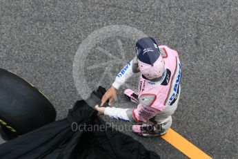 World © Octane Photographic Ltd. Formula 1 – Winter Test 1. Sahara Force India VJM11 Launch with Esteban Ocon and Sergio Perez. Circuit de Barcelona-Catalunya, Spain. Monday 26th February 2018.