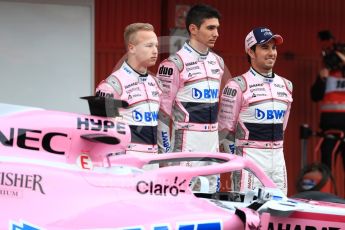 World © Octane Photographic Ltd. Formula 1 – Winter Test 1. Sahara Force India VJM11 Launch with Esteban Ocon, Sergio Perez and Nikita Mazepin. Circuit de Barcelona-Catalunya, Spain. Monday 26th February 2018.