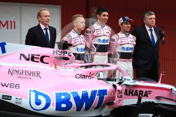 World © Octane Photographic Ltd. Formula 1 – Winter Test 1. Sahara Force India VJM11 Launch with Esteban Ocon, Sergio Perez and Nikita Mazepin. Circuit de Barcelona-Catalunya, Spain. Monday 26th February 2018.