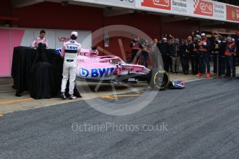 World © Octane Photographic Ltd. Formula 1 – Winter Test 1. Sahara Force India VJM11 Launch with Esteban Ocon and Sergio Perez. Circuit de Barcelona-Catalunya, Spain. Monday 26th February 2018.