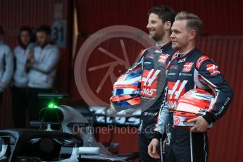 World © Octane Photographic Ltd. Formula 1 – Winter Test 1. Haas F1 Team VF-18 Car Launch with Romain Grosjean and Kevin Magnussen. Circuit de Barcelona-Catalunya, Spain. Monday 26th February 2018.