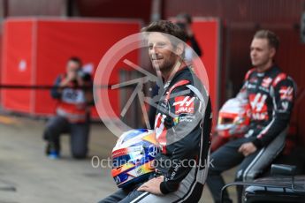 World © Octane Photographic Ltd. Formula 1 winter test 1, Haas F1 Team VF-17 physical unveil - Romain Grosjean, Circuit de Barcelona-Catalunya. Monday 27th February 2017. Digital Ref : 17779LB1D8181