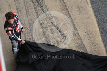 World © Octane Photographic Ltd. Formula 1 winter test 1, Haas F1 Team VF-17 physical unveil - Romain Grosjean, Circuit de Barcelona-Catalunya. Monday 27th February 2017. Digital Ref : 1779CB1D5903