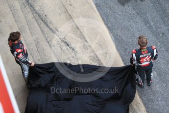 World © Octane Photographic Ltd. Formula 1 winter test 1, Haas F1 Team VF-17 physical unveil l - Romain Grosjean and Kevin Magnussen, Circuit de Barcelona-Catalunya. Monday 27th February 2017. Digital Ref :