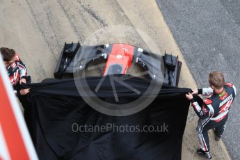 World © Octane Photographic Ltd. Formula 1 winter test 1, Haas F1 Team VF-17 physical unveil - Romain Grosjean and Kevin Magnussen, Circuit de Barcelona-Catalunya. Monday 27th February 2017. Digital Ref : 1779CB1D5906