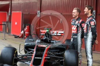 World © Octane Photographic Ltd. Formula 1 winter test 1, Haas F1 Team VF-17 physical unveil - Romain Grosjean and Kevin Magnussen, Circuit de Barcelona-Catalunya. Monday 27th February 2017. Digital Ref : 1779LB1D8131