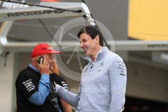 World © Octane Photographic Ltd. Mercedes AMG Petronas - Toto Wolff and Niki Lauda. Sunday 9th October 2016, F1 Japanese GP - World Constructors Champions 2016 celebrations. Suzuka Circuit, Suzuka, Japan. Digital Ref :1738LB1D8728