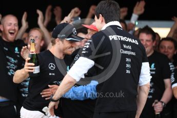 World © Octane Photographic Ltd. Mercedes AMG Petronas - Nico Rosberg, Toto Wolff and Niki Lauda. Sunday 9th October 2016, F1 Japanese GP - World Constructors Champions 2016 celebrations. Suzuka Circuit, Suzuka, Japan. Digital Ref :1738LB1D8783