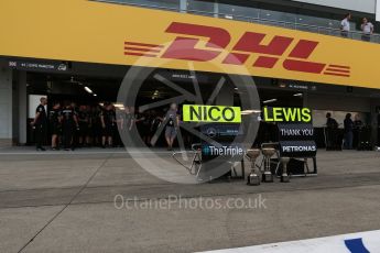 World © Octane Photographic Ltd. Mercedes AMG Petronas - Nico Rosberg and Lewis Hamilton boards. Sunday 9th October 2016, F1 Japanese GP - World Constructors Champions 2016 celebrations. Suzuka Circuit, Suzuka, Japan. Digital Ref :1738LB2D4511