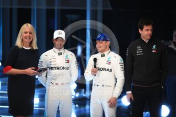 World © Octane Photographic Ltd. Formula 1 –. Mercedes AMG Petronas Motorsport AMG F1 W09 EQ Power+ launch, Lewis Hamilton, Valtteri Bottas and Toto Wolff (Team Principal and CEO) – Silverstone, UK. Thursday 22nd February 2018. Digital Ref :2020LB1D8107