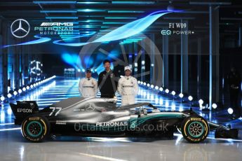 World © Octane Photographic Ltd. Formula 1 –. Mercedes AMG Petronas Motorsport AMG F1 W09 EQ Power+ launch, Lewis Hamilton, Valtteri Bottas and Toto Wolff (Team Principal and CEO) – Silverstone, UK. Thursday 22nd February 2018. Digital Ref :2020LB1D8217