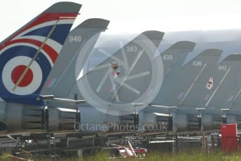 RAF Coningsby. Eurofighter Typhoon FGR4 ZJ914 29Sqn "Black Jack" of the Typhoon Display Team heads the lineup of ZJ946, ZK383 (12 Sqn), ZK439, ZK436 and ZJ942 (29 Sqn) on the pan. 2nd June 2021. World © Octane Photographic Ltd.