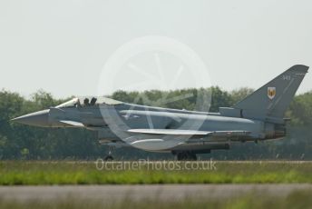 RAF Coningsby. Eurofighter Typhoon FGR4 ZK343 (1 Sqn) with targeting pod and Paveway laser guided bomb ready for takeoff. 2nd June 2021. World © Octane Photographic Ltd.