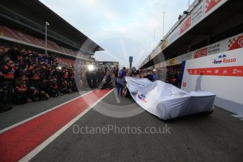 World © Octane Photographic Ltd. Formula 1 – Winter Test 1. Scuderia Toro Rosso STR13 Car Launch with Brendon Hartley and Pierre Gasly. Circuit de Barcelona-Catalunya, Spain. Monday 26th February 2018.