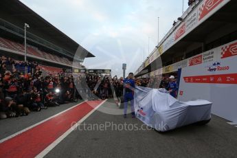World © Octane Photographic Ltd. Formula 1 – Winter Test 1. Scuderia Toro Rosso STR13 Car Launch with Brendon Hartley and Pierre Gasly. Circuit de Barcelona-Catalunya, Spain. Monday 26th February 2018.